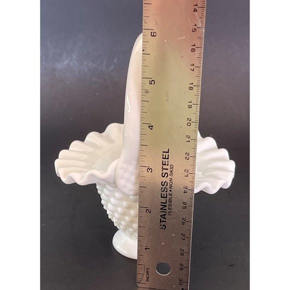 Fenton Milk Glass Bride Flower Basket Hobnail Ruffle Vintage 50's 5.5" x 4.5" - Picture 3 of 10